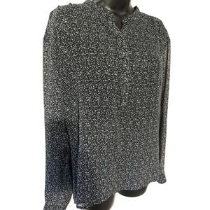 a.n.a‎ Black White Print Long Sleeve Top Blouse Career Casual Women's M